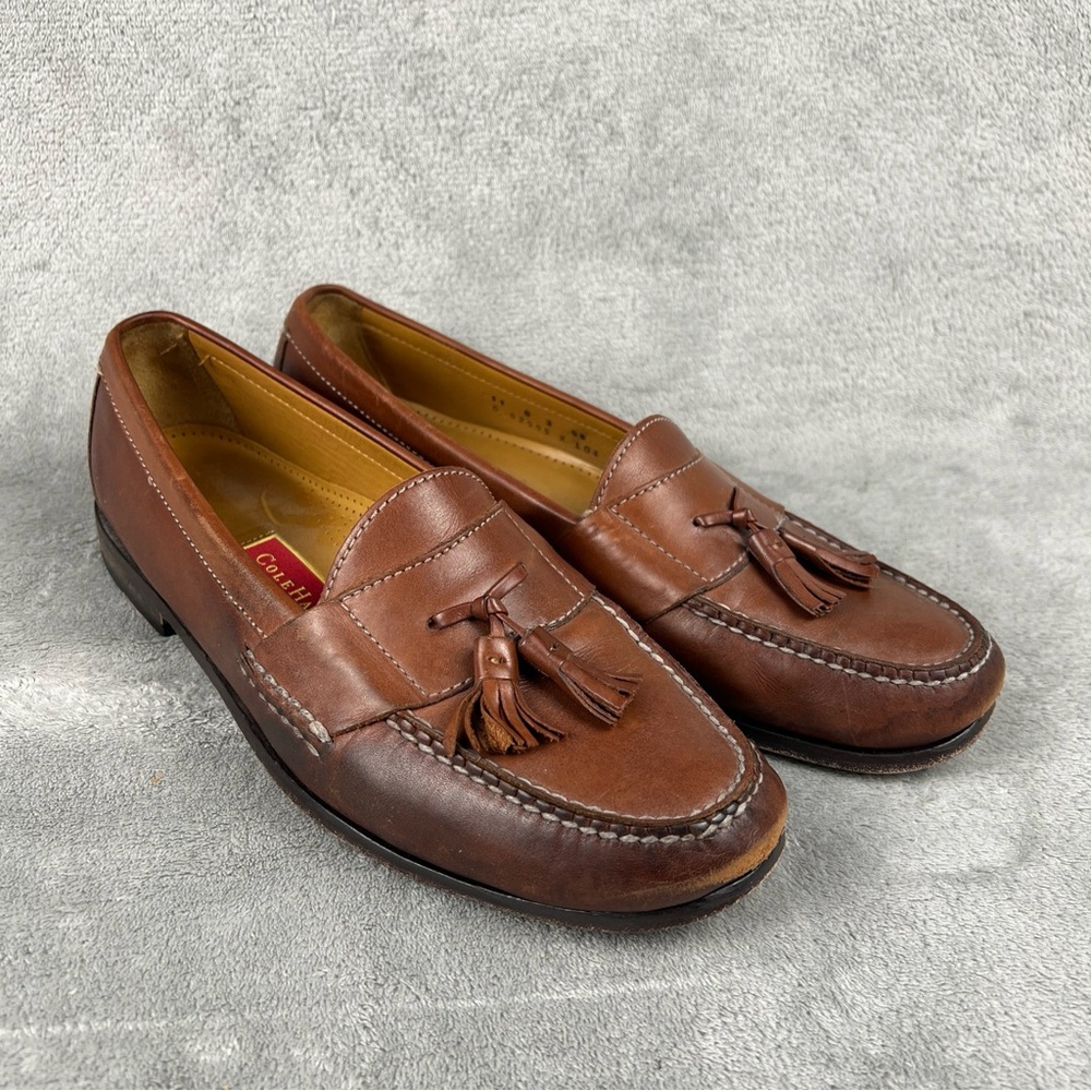 COLE HAAN Mens Size 11D Brown British Leather Tassle Loafers Shoes Made in India